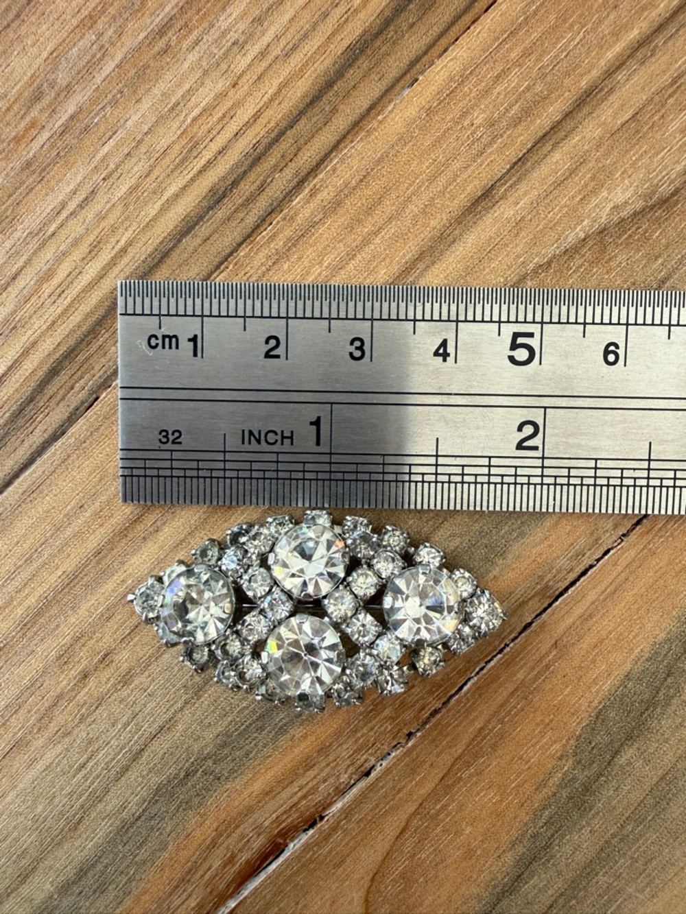 Vintage 1950s Austria Crystal Rhinestone Brooch Silver Tone Oval Pin Mid Century - Picture 5 of 5